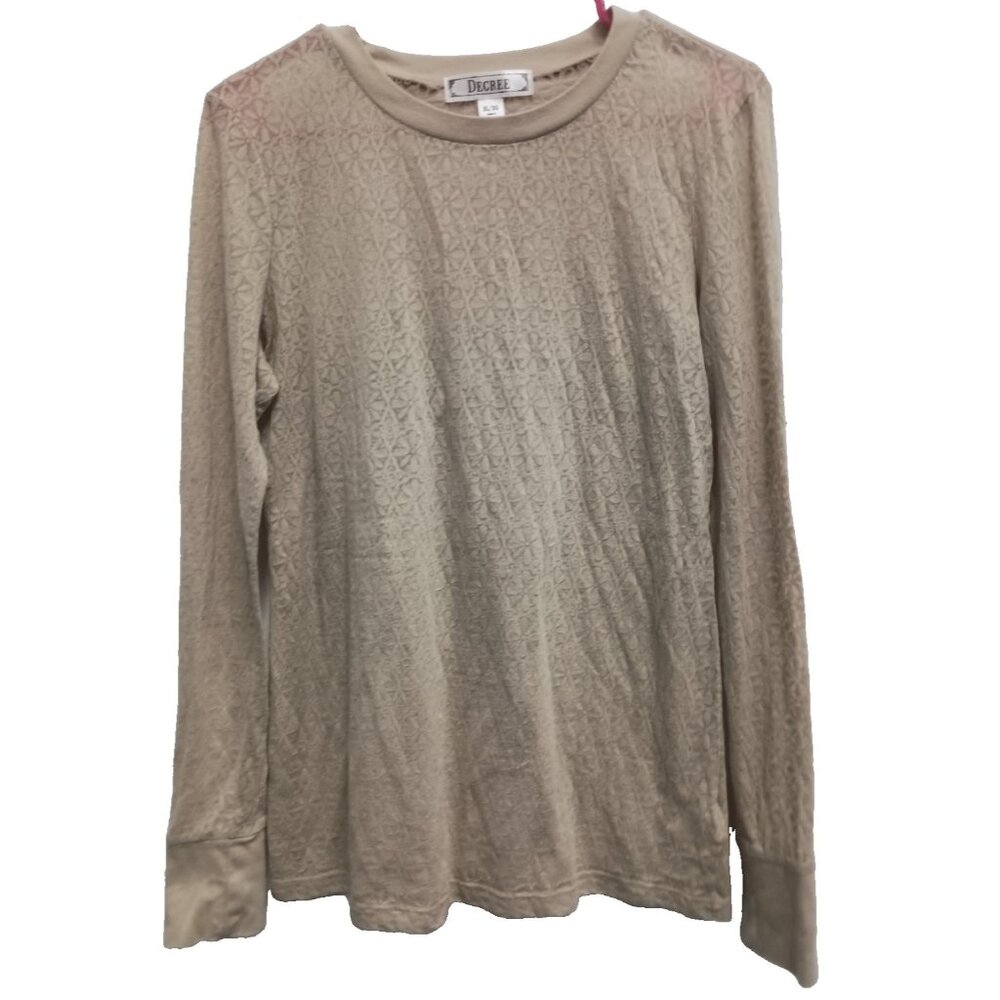 VTG‎ Y2K Decree Womens Top XL Beige Floral Burnout Neutral Long Sleeve T shirt